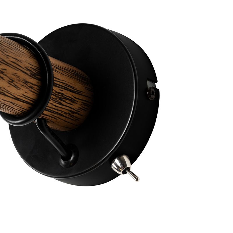 Landelijke wandlamp zwart met hout - Stronk