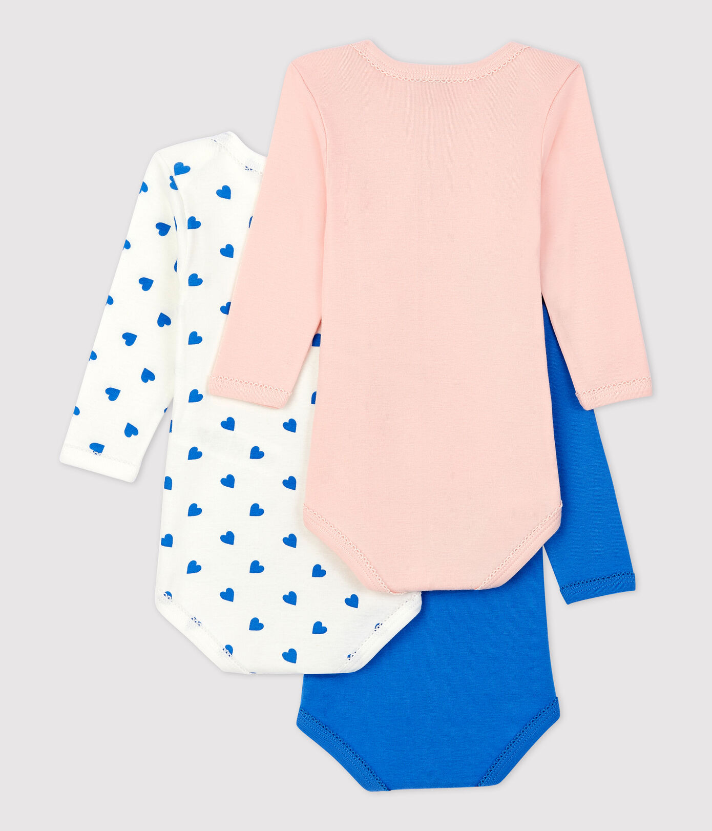 Lot de 3 bodies cœurs bleus manches longues