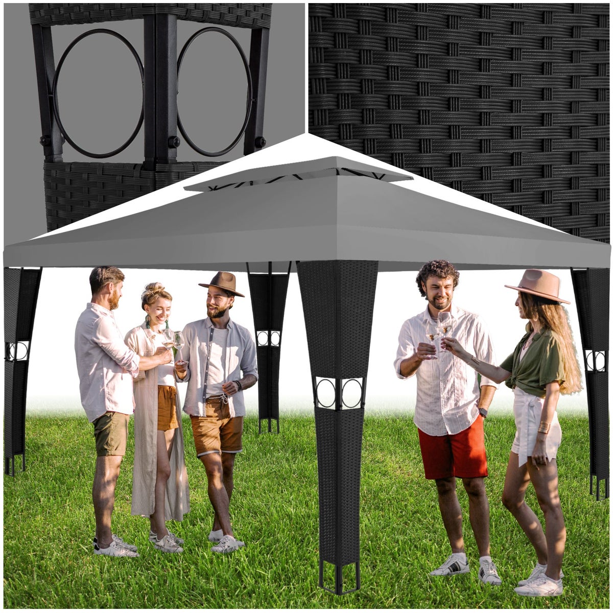 Rotan tuinpaviljoen tectake Mona 4 x 3 m inclusief haringen