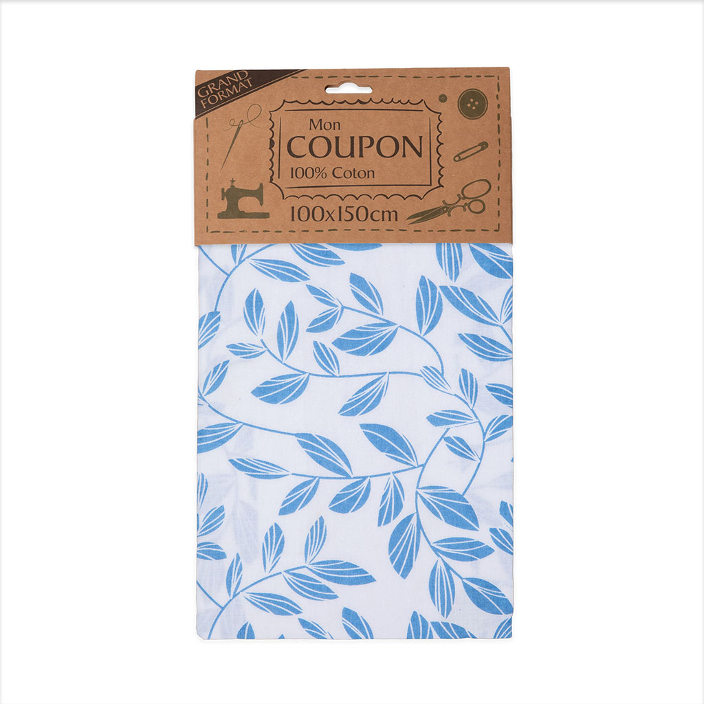 Coupon tissu LEAF bleu 100x150cm