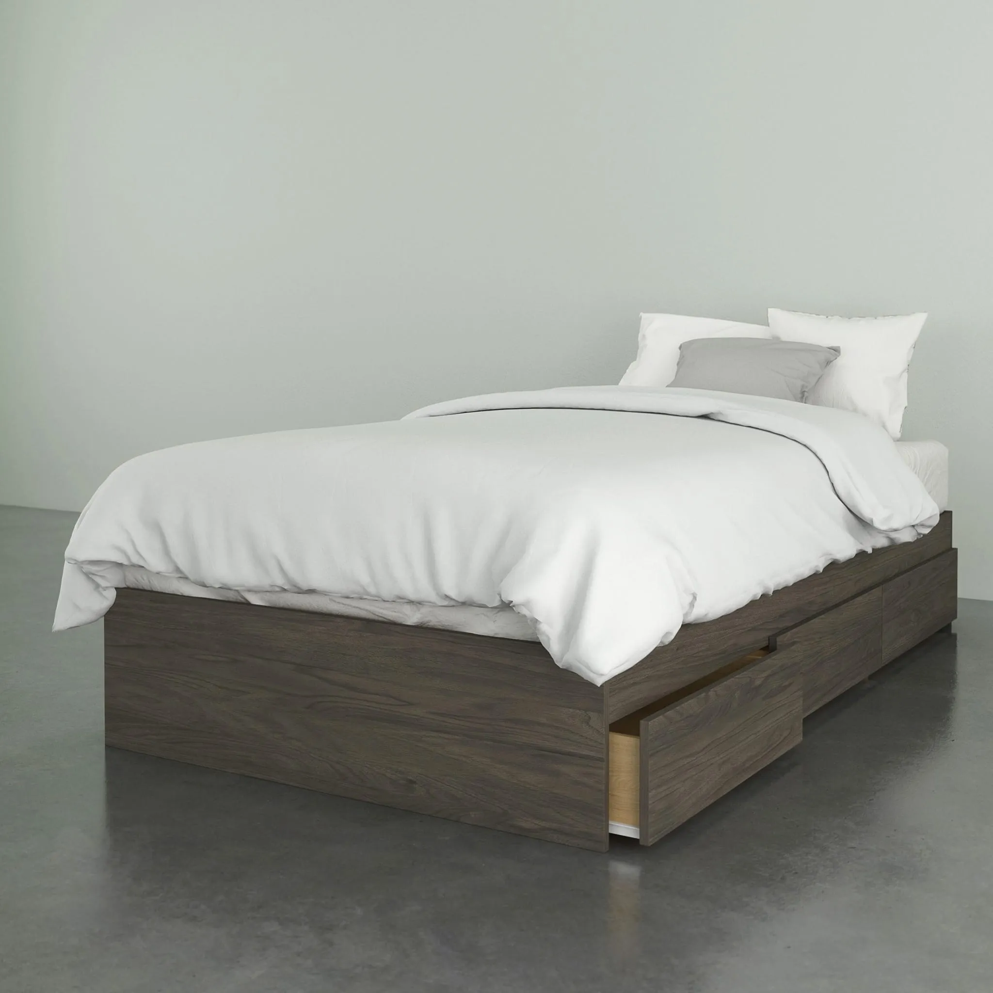 Nexera Lit Simple avec Tiroirs Pocono - Gris Écorce