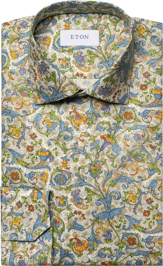 ETON Contemporary Fit Floral Signature Twill Shirt Hvid