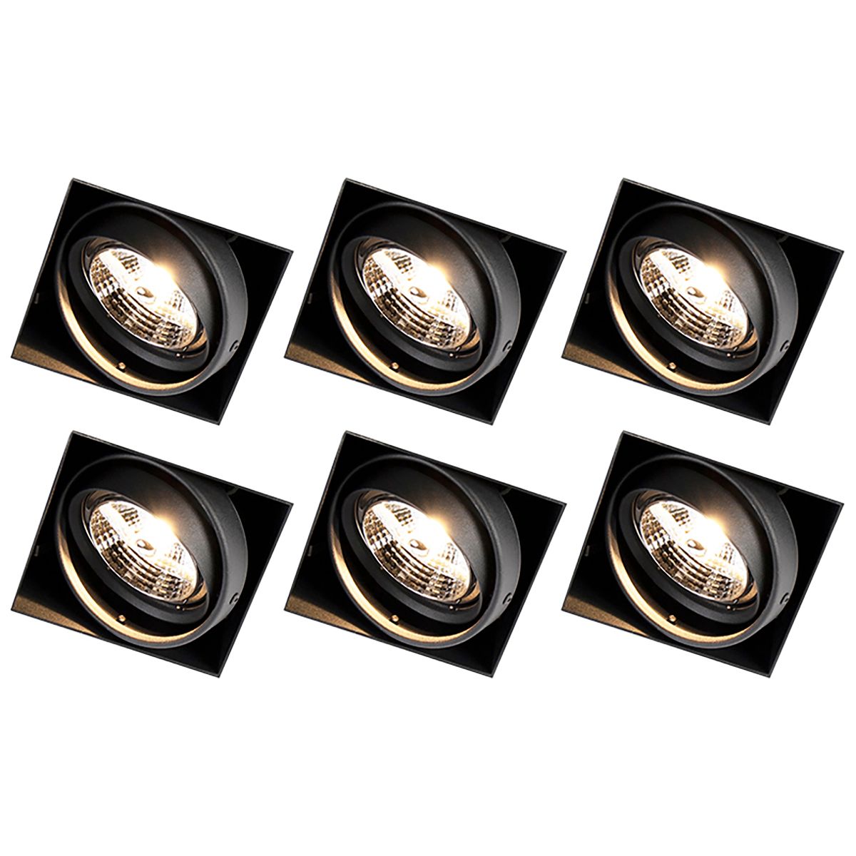 Set van 6 inbouwspots zwart GU10 AR70 trimless - Oneon