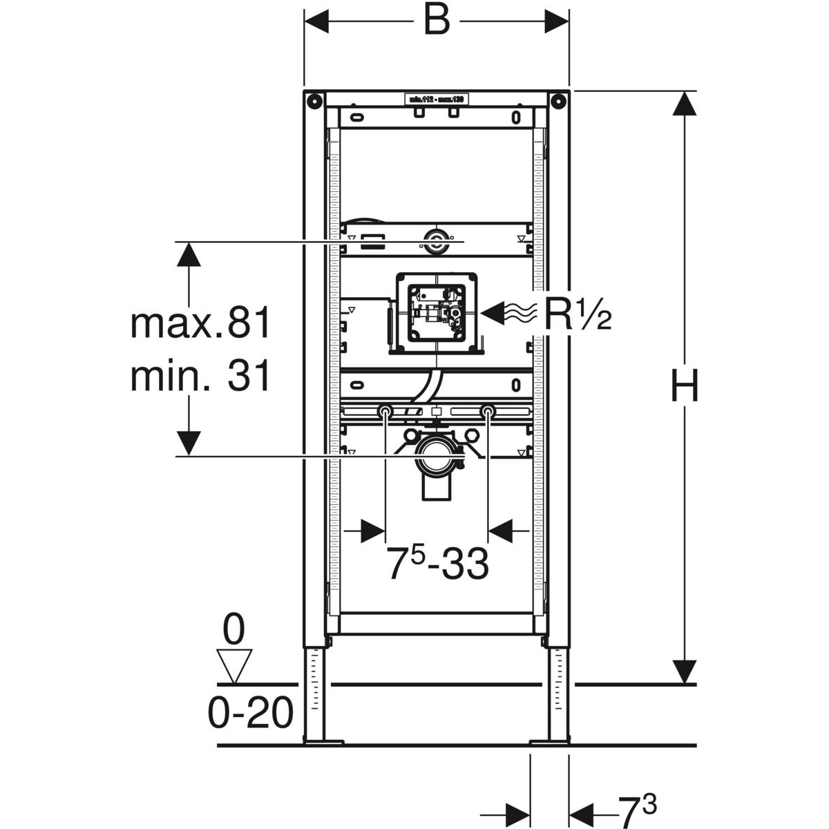 Geberit Duofix urinoir element universeel, sturing niet zichtbaar H112-130cm