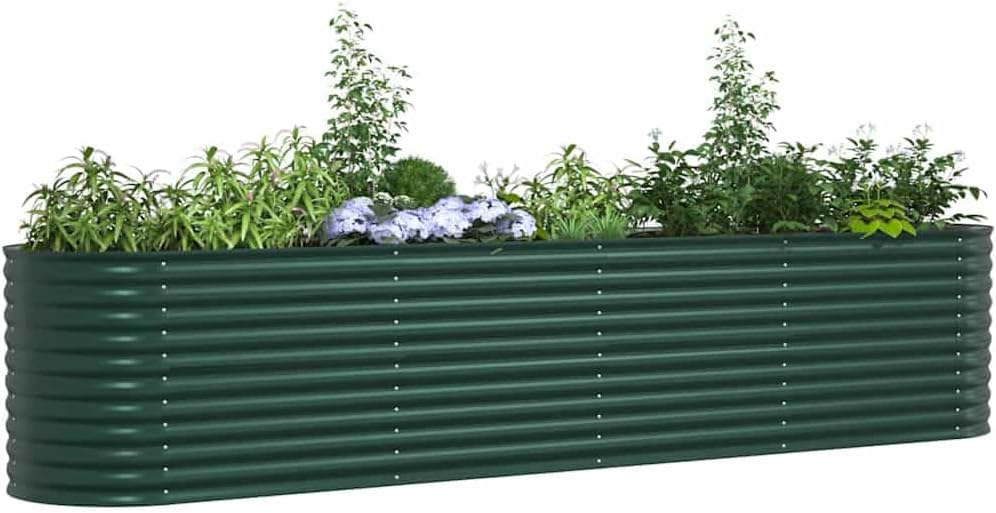 vidaXL Garten-Hochbeet Grün 400 x 80 x 81 cm Stahl, Stylischer Stahlblumenkübel, modernes Garten-Deko, minimalistische Hochbeet, robuster Outdoor-Gartenartikel für Terrassen