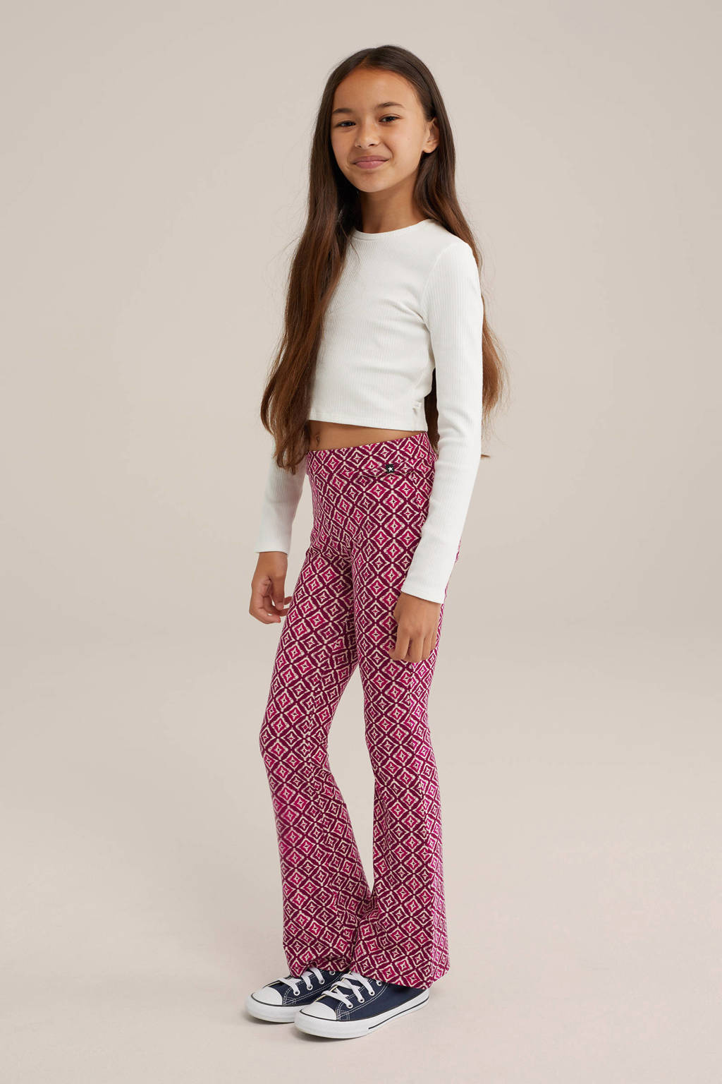 WE Fashion broek met all over print rasberry