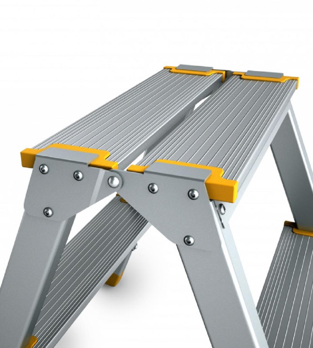 PROREGAL Metalen Dubbele Giraffe Dubbelzijdige Aluminium Trapladder, 7 Treden, 155 cm Hoog, Draagvermogen 150 kg, Ladder, Trapladder, Huishoudladder