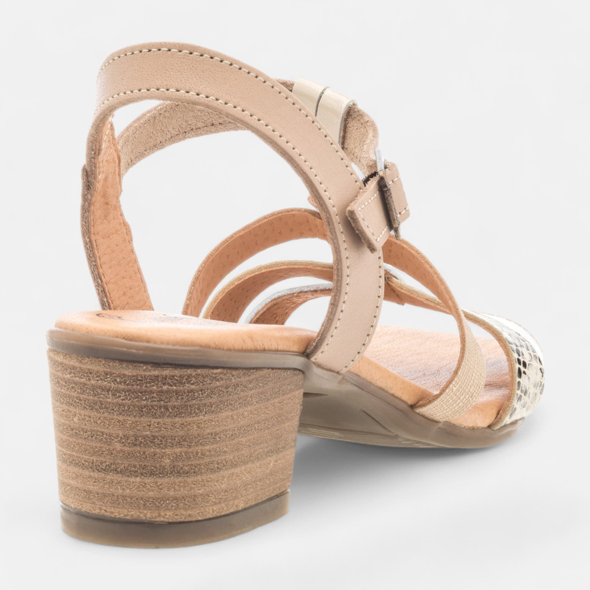 Nu-pieds à talon Femme en cuir beige