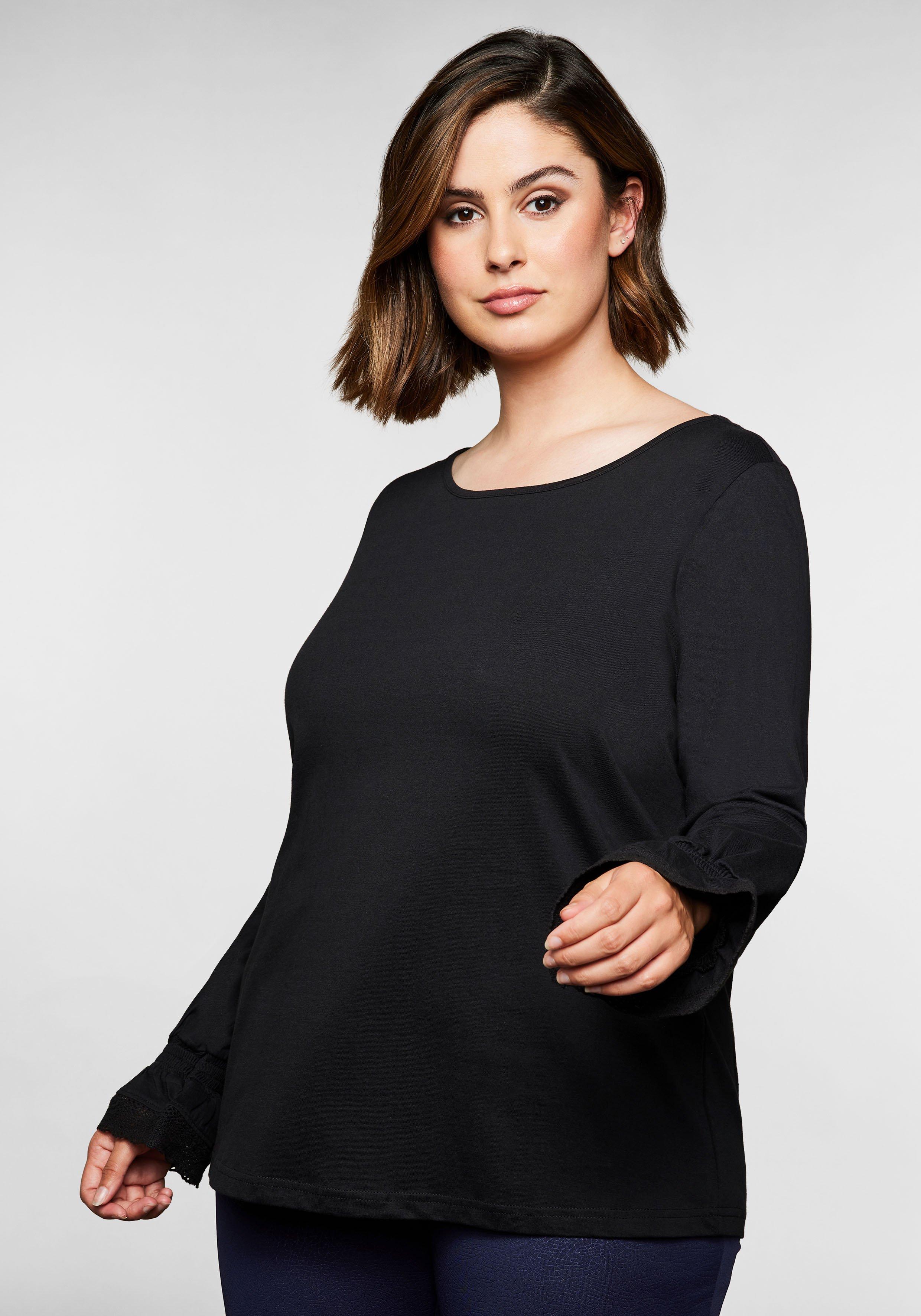 Langarmshirt mit Spitze am Ärmelsaum