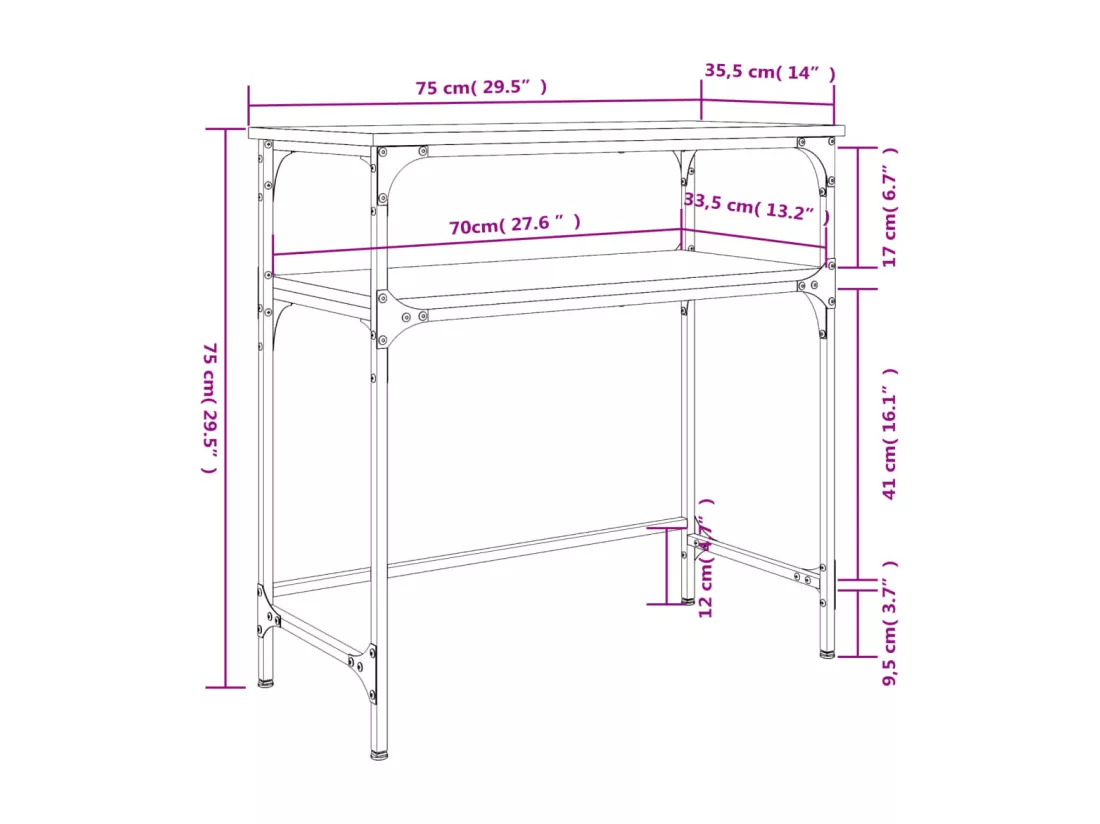 Table console noir 75x35,5x75 cm bois d'ingénierie