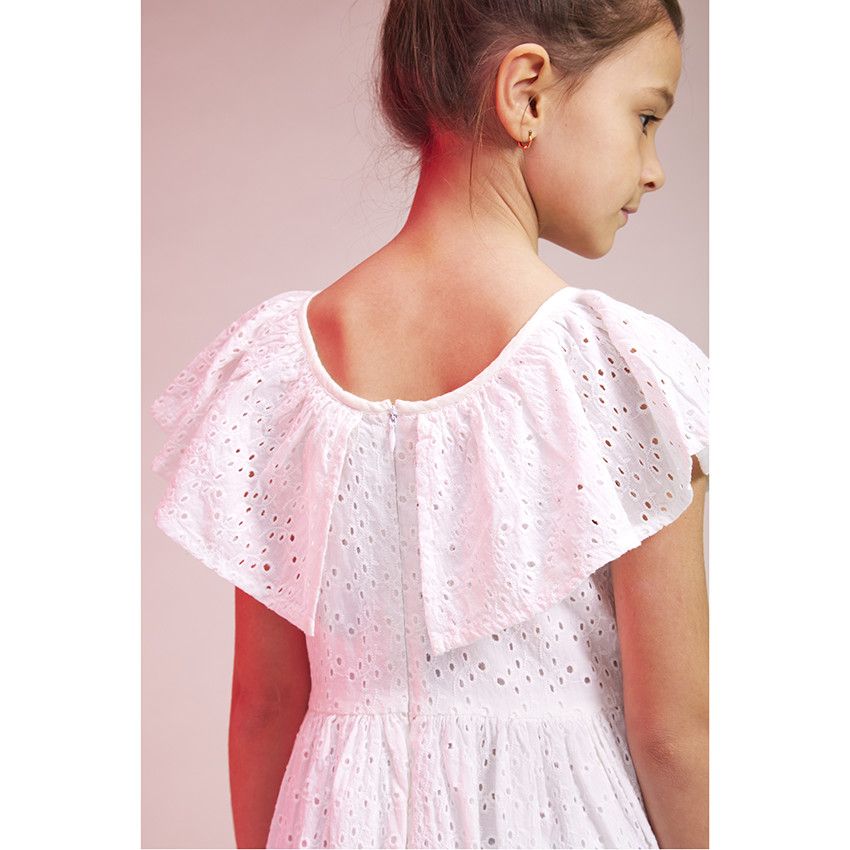 Robe manches courtes en broderie anglaise pour fille - Blanc
