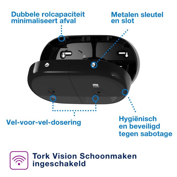 Tork 682008 T9 SmartOne Twin Mini Toiletpapier Dispenser Zwart T9 (682008)