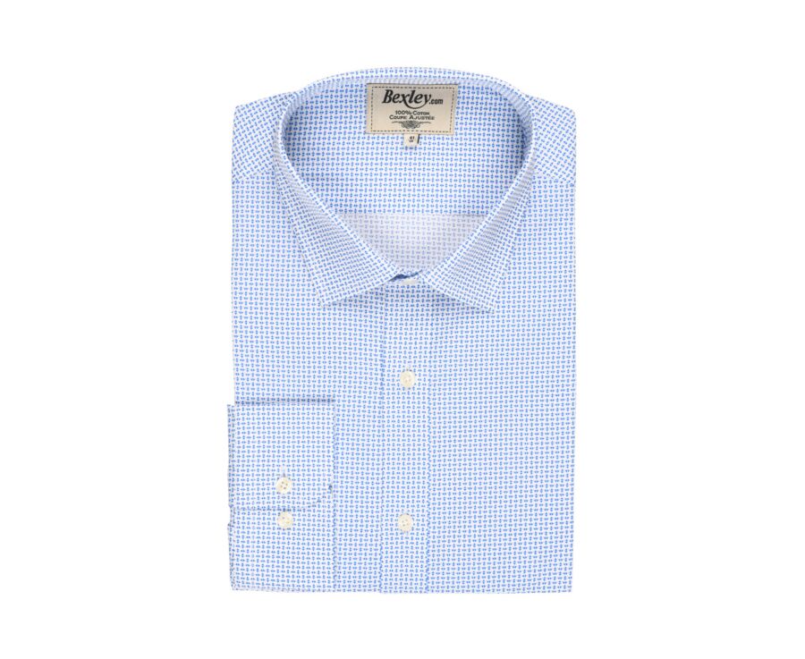 Chemise coton blanche imprimée motifs bleus - Col français - THOMASSIN