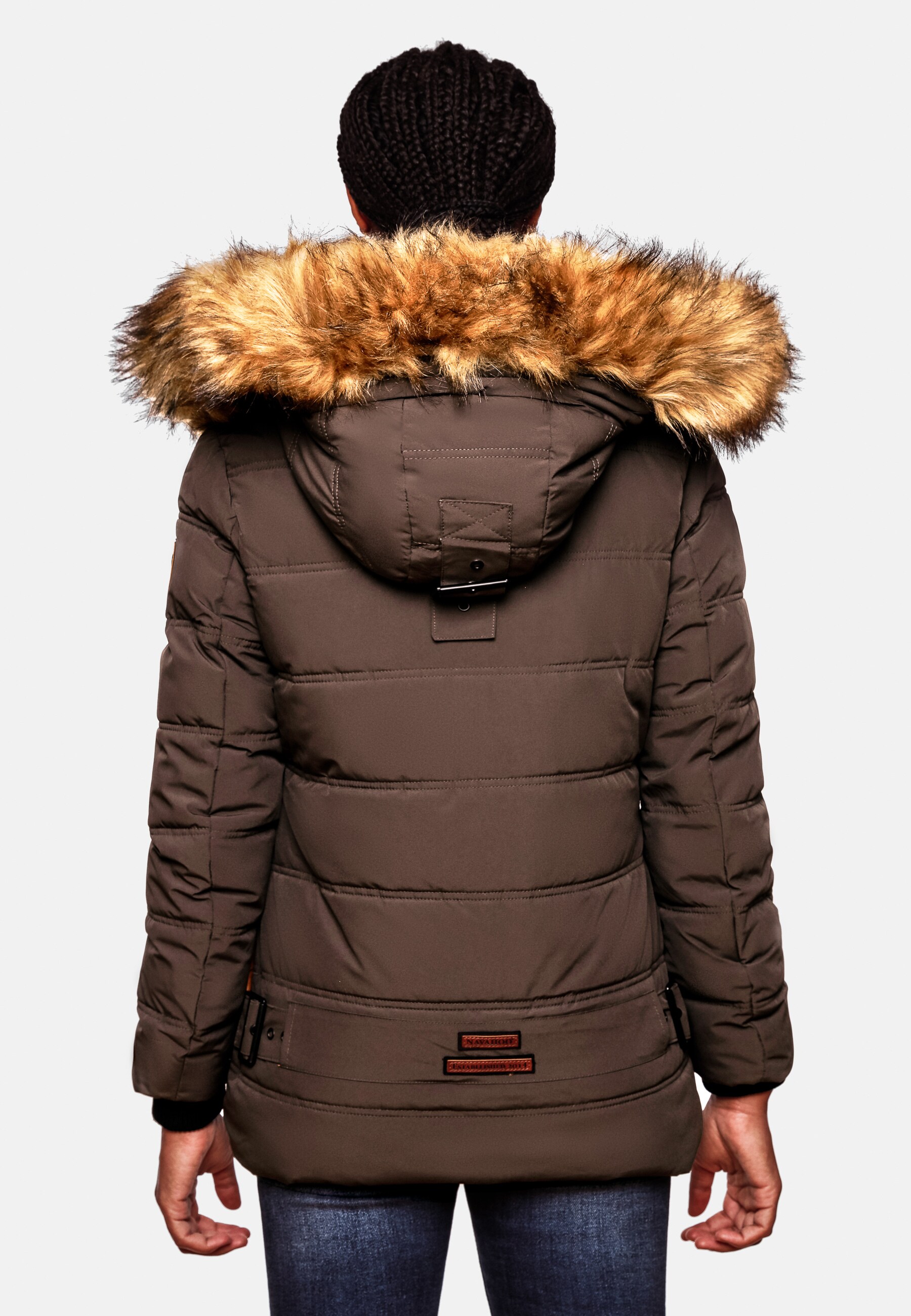 NAVAHOO Damen Stylische Winterjacke Steppjacke mit Kunstpelz Kapuze Zoja