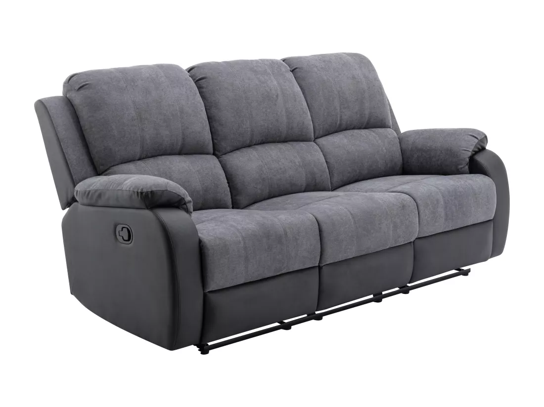 Canapé 3 places relax en microfibre et simili gris et noir BRODY