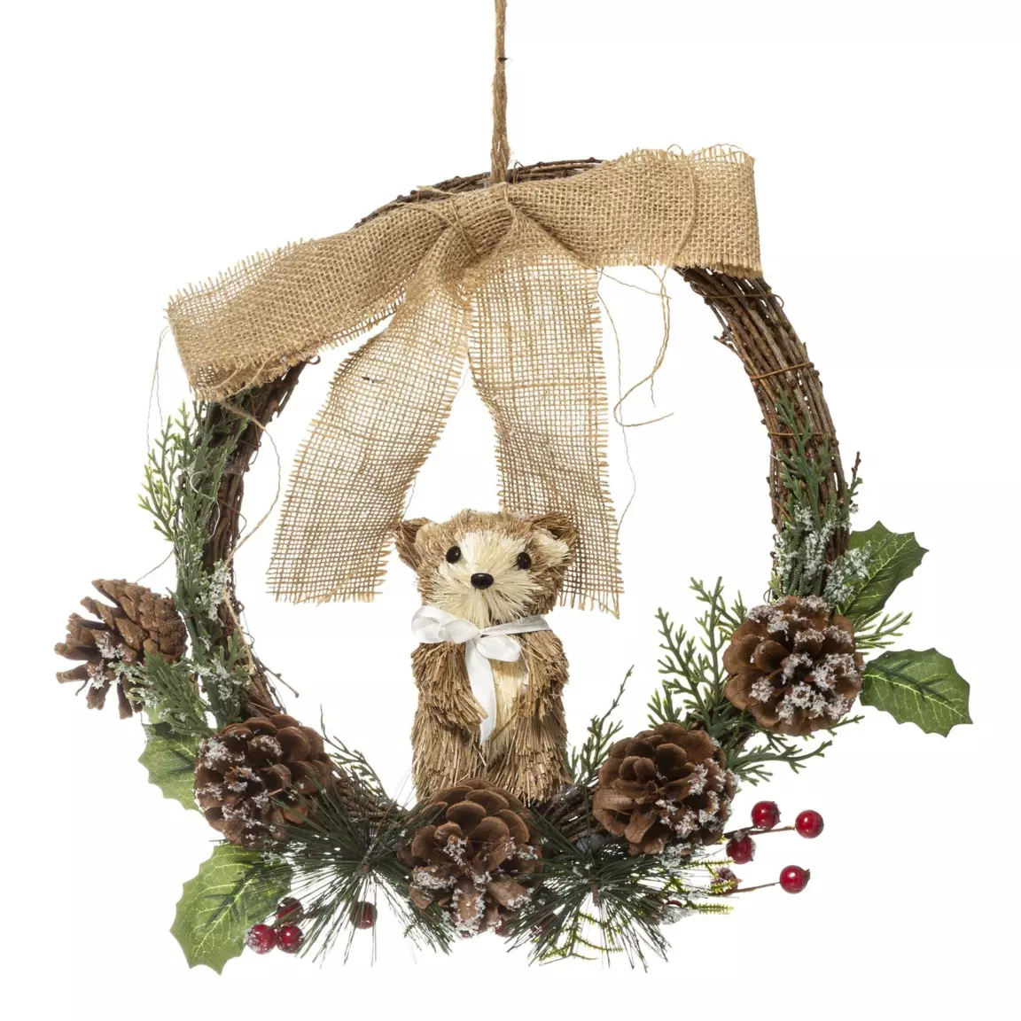 Couronne de Noël (D32 cm) Marmotte et nœud