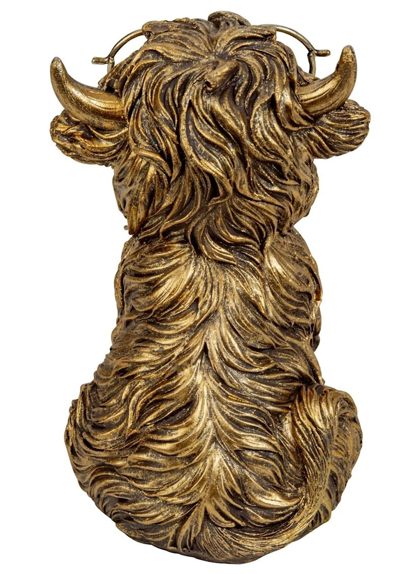 (15cm) Hochlandrind Deko Statue Home Accessoire Rind mit Brille Skulptur - Gold / Bronze
