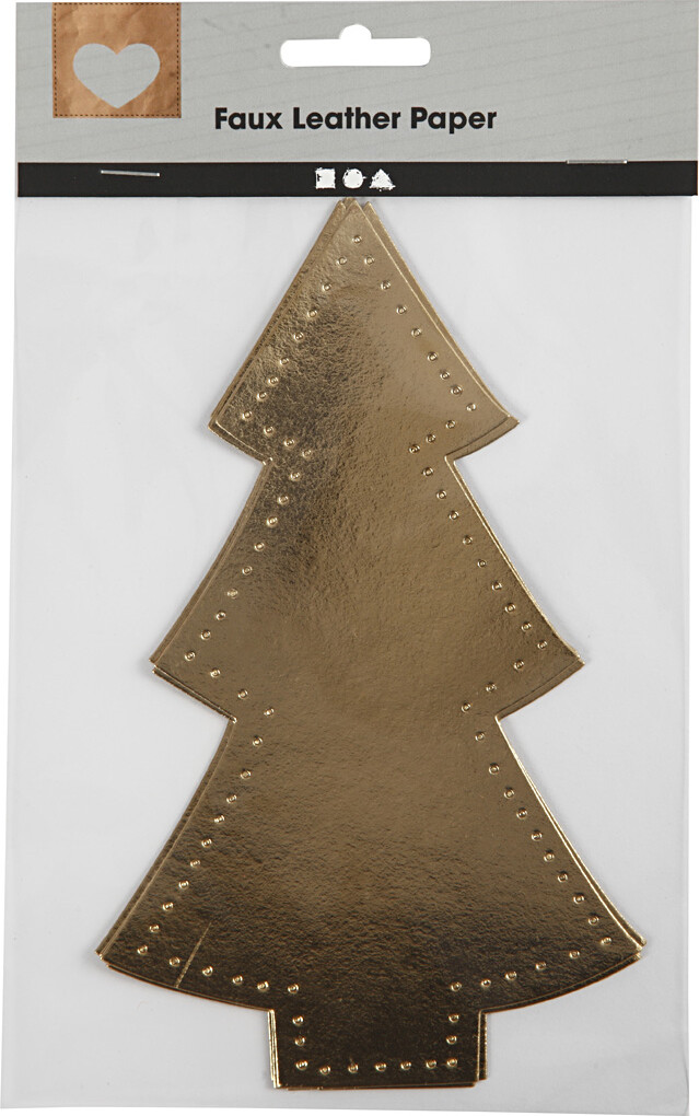 Juletræ - Læderpapir - Guld - 18X11 CM - 4 Stk
