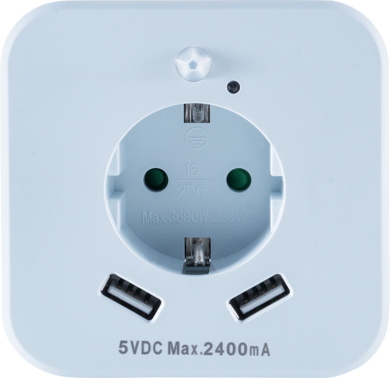 InnTec LED Nachtlicht SLED02W mit Bewegungssensor / Steckdose / USB-Buchsen