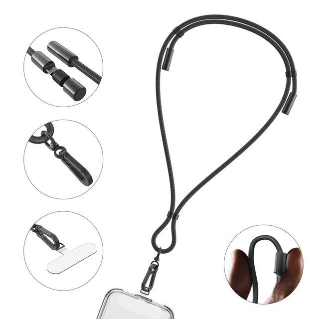 4smarts USB-Kabel »USB-C Handykette Necklace PhonoLace, schwarz« USB-C 100 cm Unterstützt bis zu 60 W PD und 480 Mbps