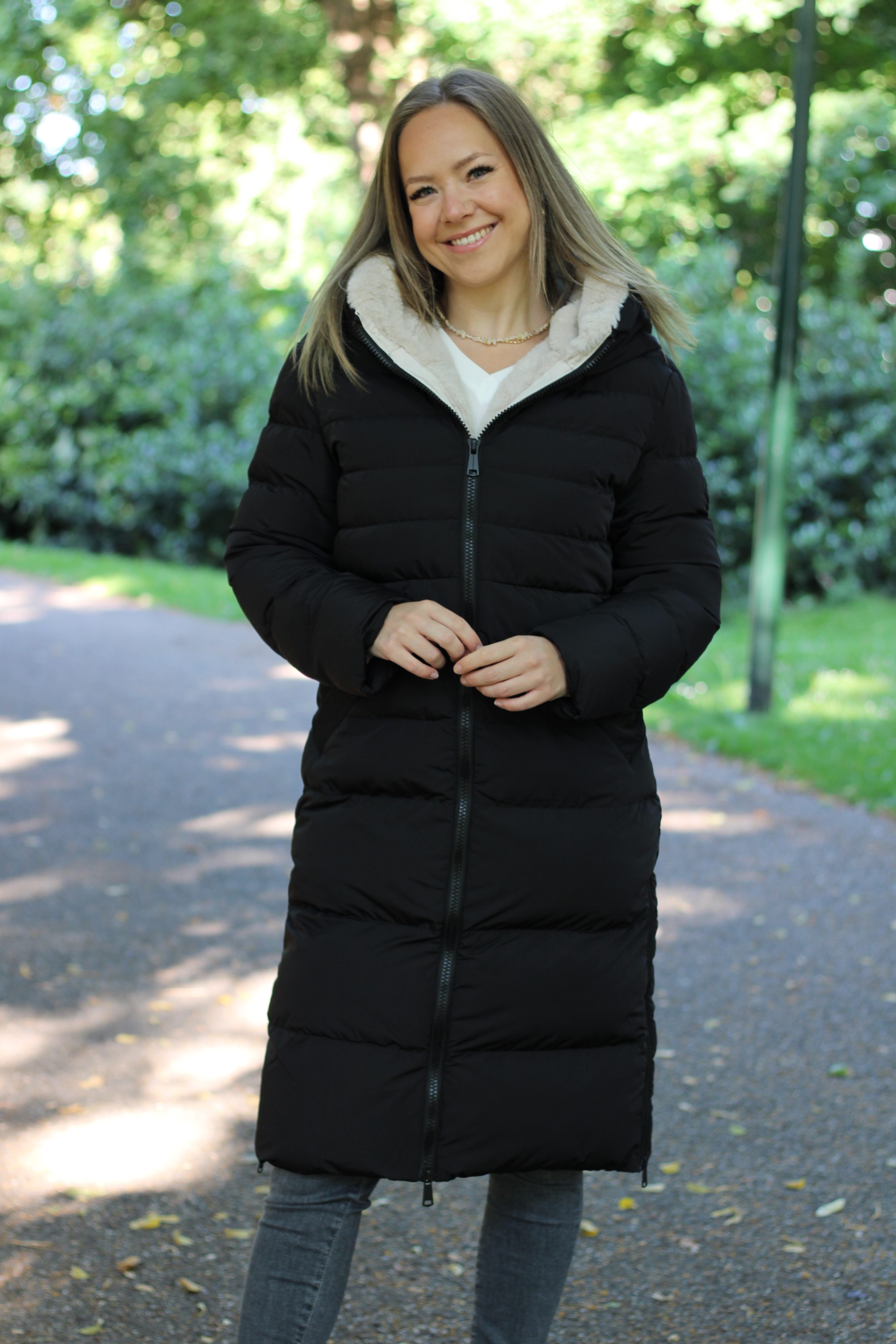 Rino & Pelle - Keila Fur Long Padded Hooded Coat - Black/Stone