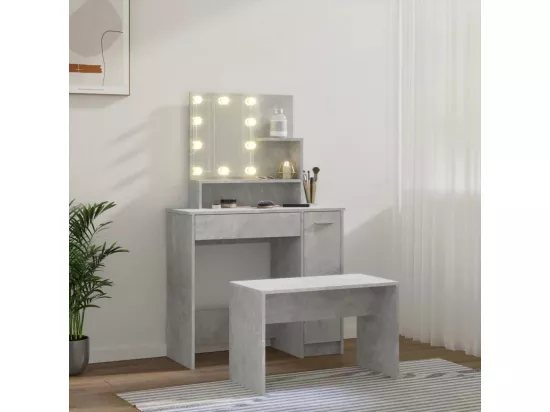 Ensemble de coiffeuse avec LED Gris béton Bois d'ingénierie