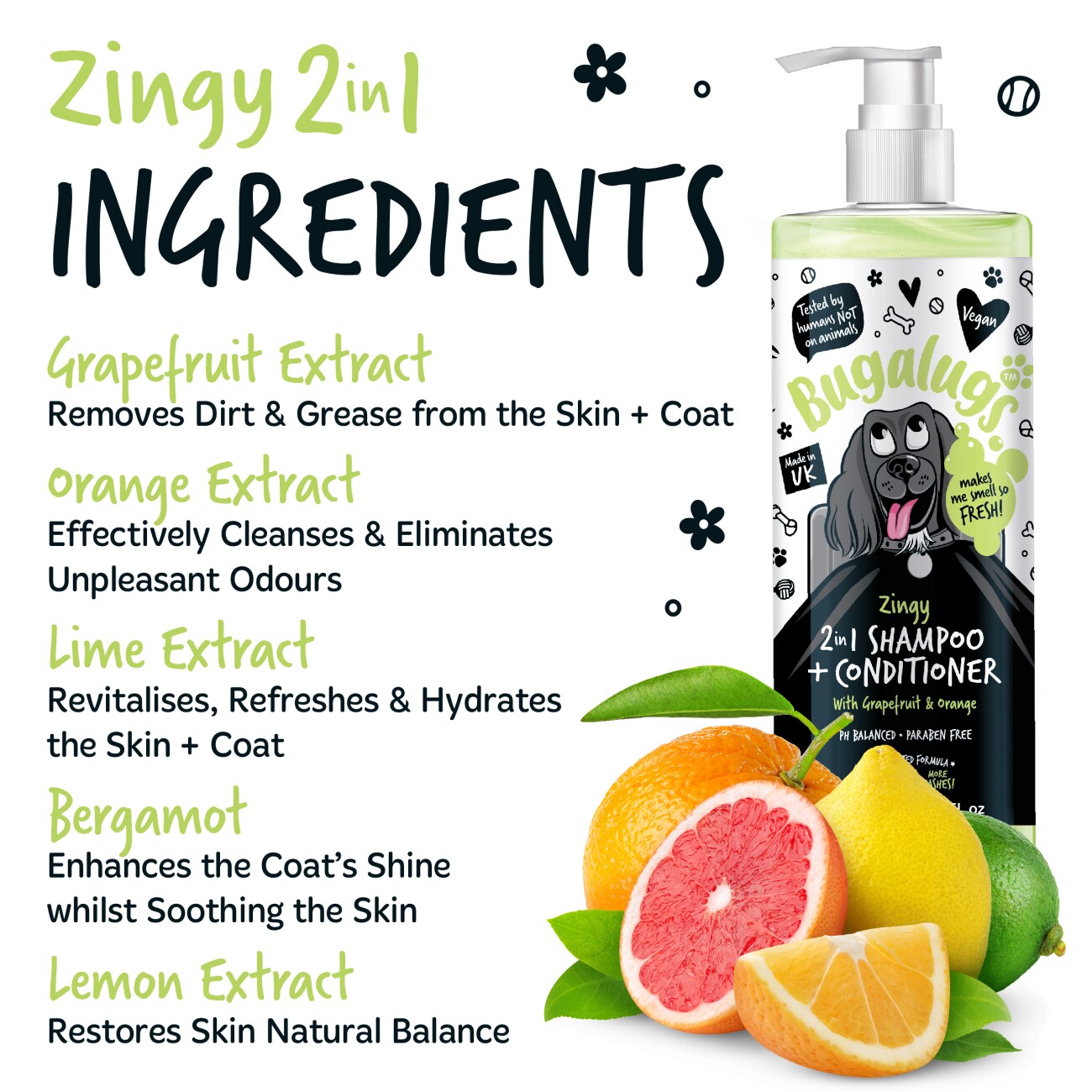 Bugalugs Zingy 2-in-1 – Hundeshampoo & Conditioner mit Grapefruit- und Orangenaroma