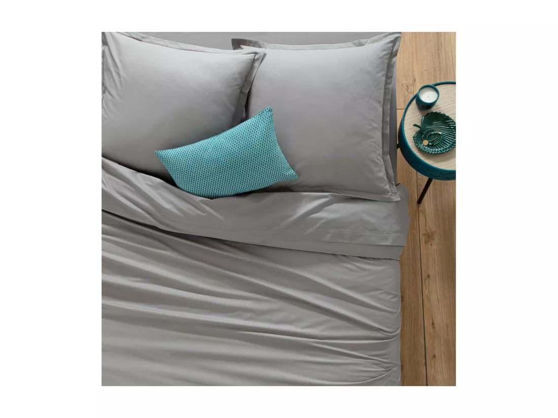 Drap plat 2 Personnes en Coton Gris 240 x 290 cm