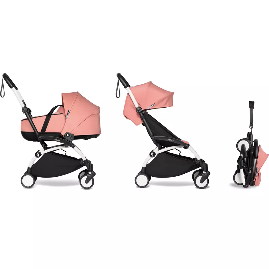 BABYZEN Kinderwagen YOYO2 0+ White mit Liegewanne und Textilset Ginger