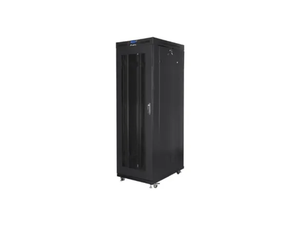 Lanberg FF01 series - Rack kabinet - 800 x 1200, fladpakke, med meshdør, LCD - med 4 køleblæsere, LCD skærm, termostat - fritstående - sort, RAL 9004 - 27U - 19