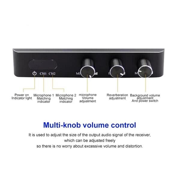 Karaokemaskine / karaokemixer med to trådløse mikrofoner og smart-tv-kompatibilitet