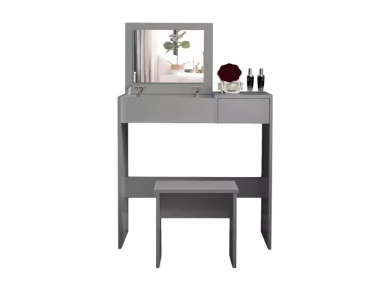 Coiffeuse table de maquillage grise avec miroir et tabouret MAONA