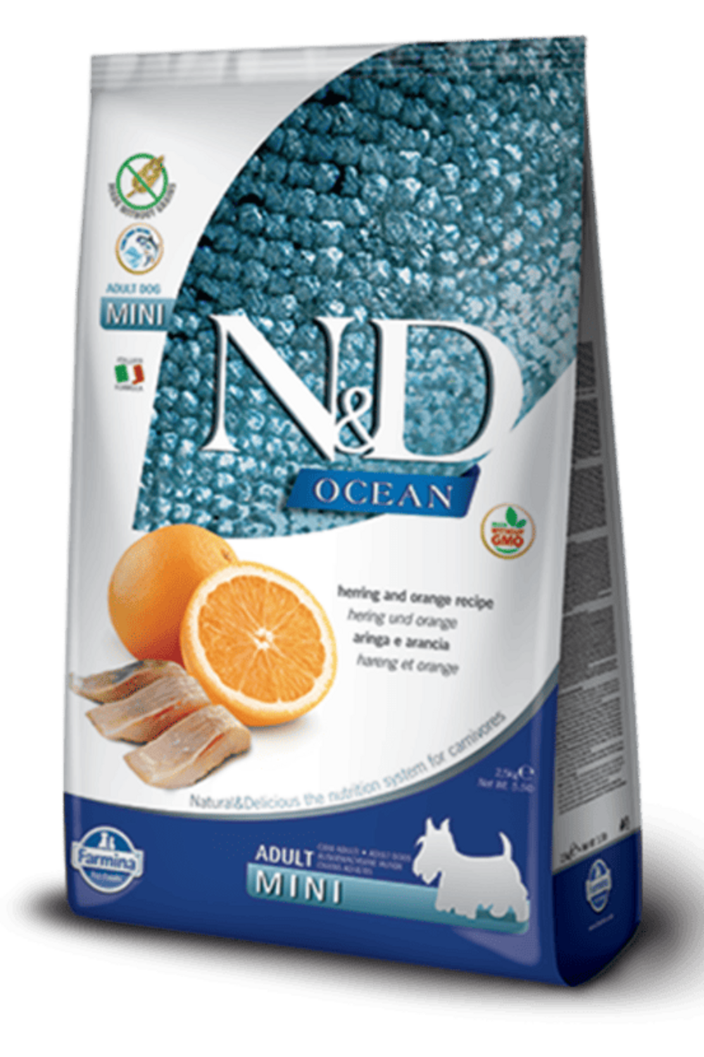 Croquettes n&d ocean hareng & orange chien adulte mini 2,5 kg