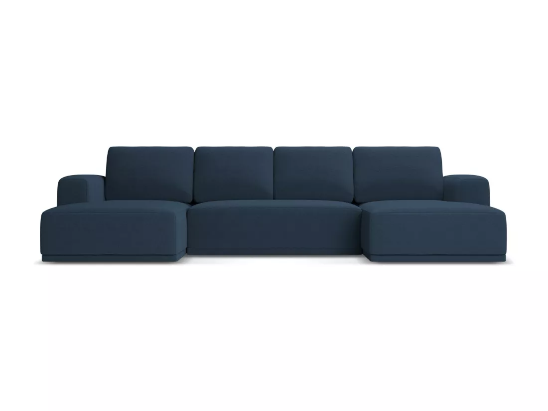 Canapé d'angle panoramique convertible en tissu chenille - bleu royal - KAILA