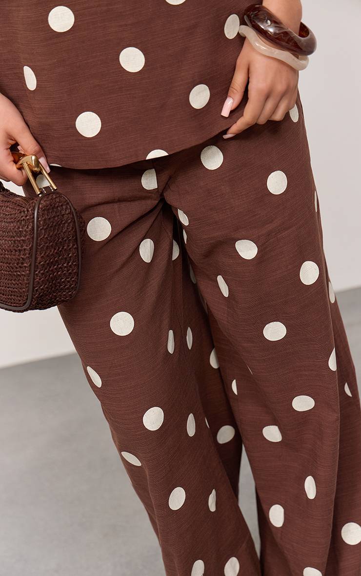 Marron Foncé Pantalon Tailleur En Coton À Pois