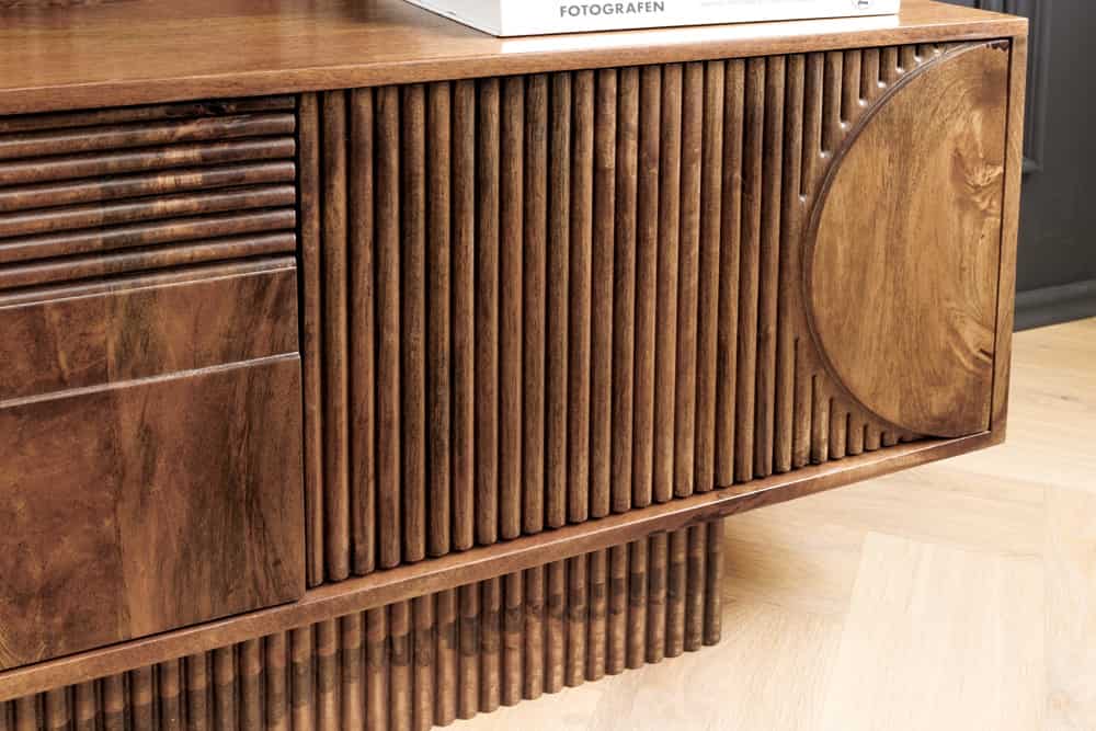 Massives TV-Board ART DECO 200cm braun Mangoholz Lowboard 3D-Front