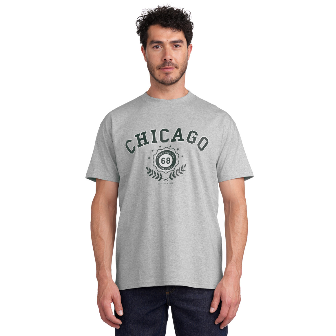 Jonas Nielsen Herren T-Shirt mit Print hellgrau