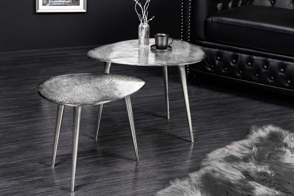 2er Set Couchtisch ELEMENTS 50cm silber Metall Handarbeit