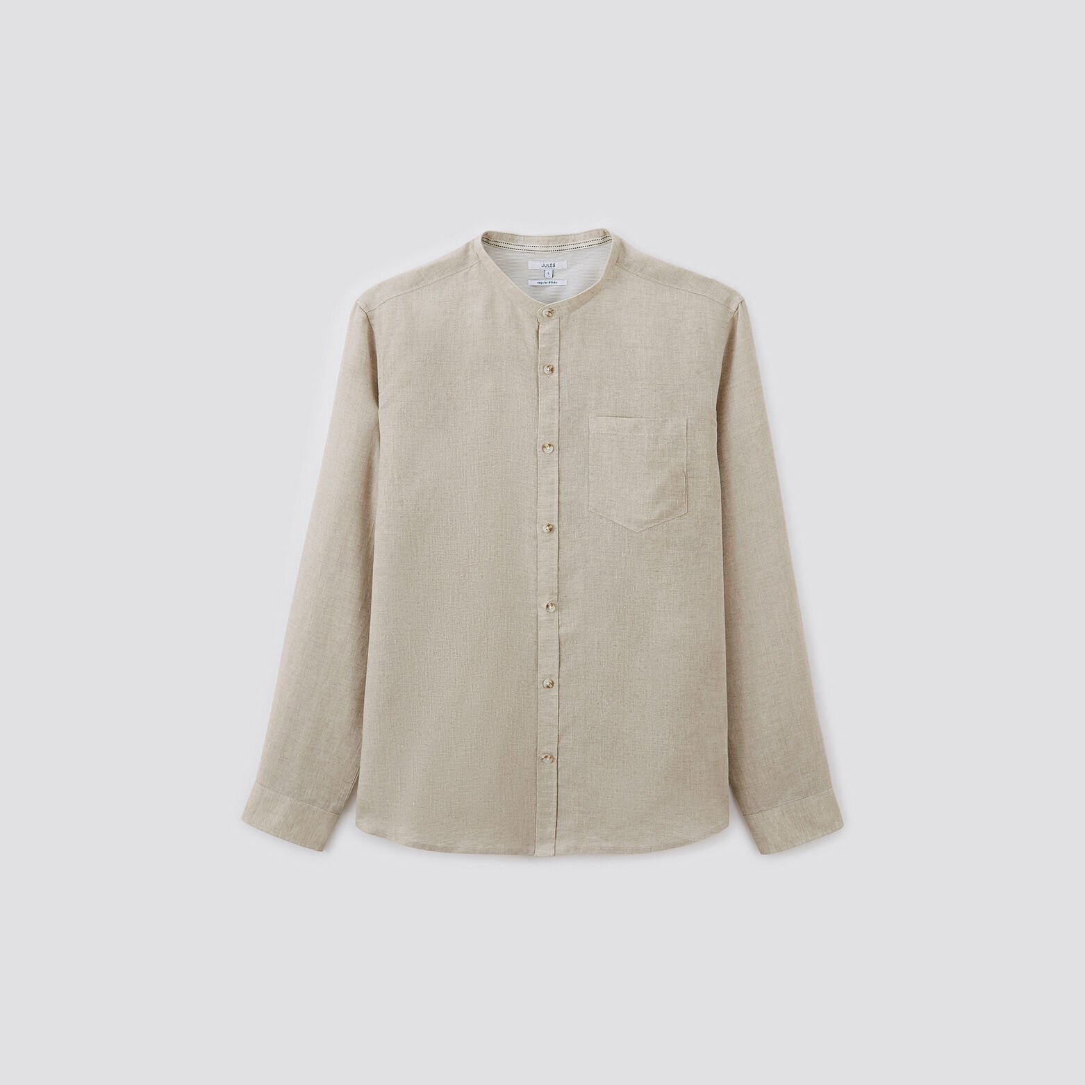 Chemise regular col mao unie lin Beige