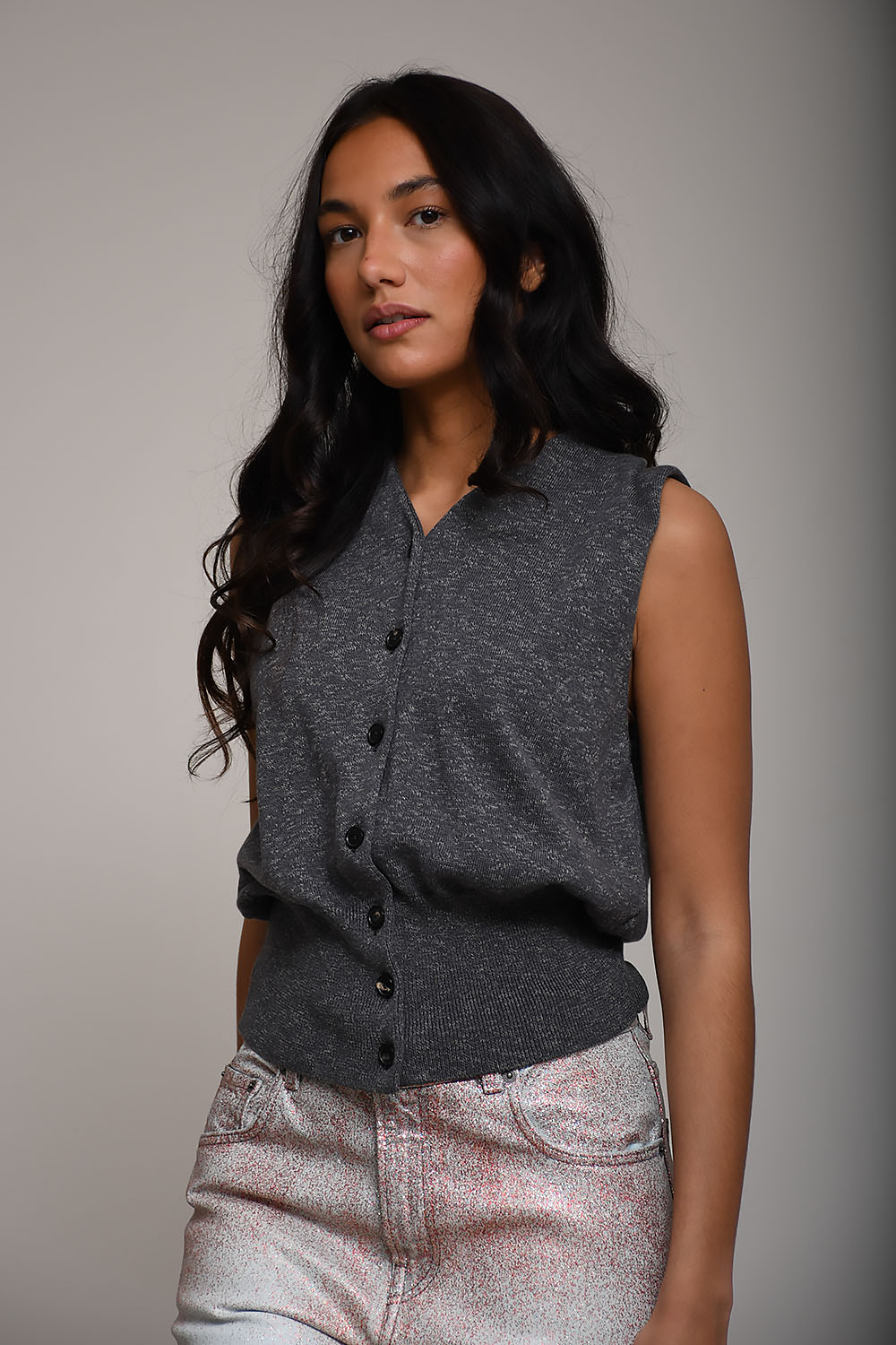 Flecked cotton waistcoat