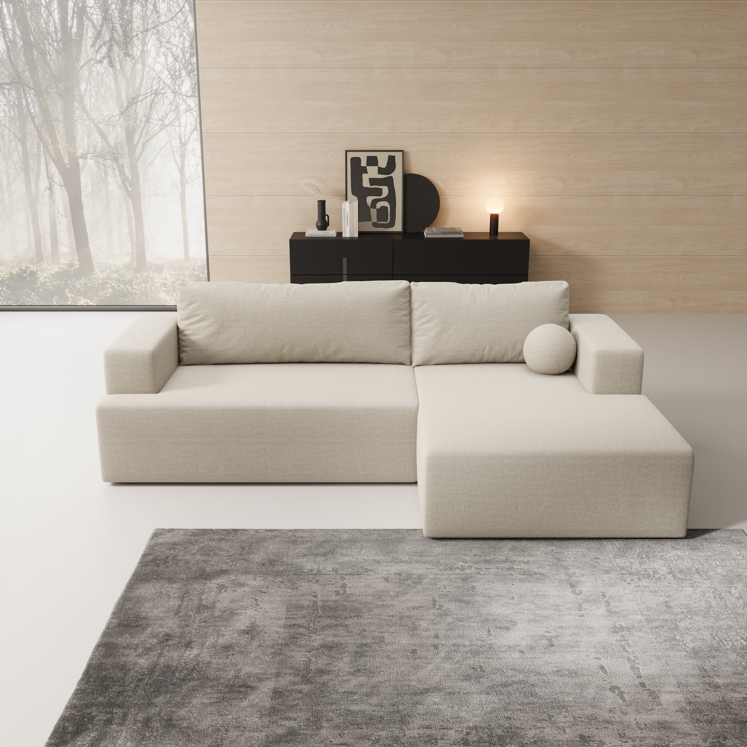 Mavana - Hoekbank 2-zits met chaise longue - Teddystof beige - Rechts