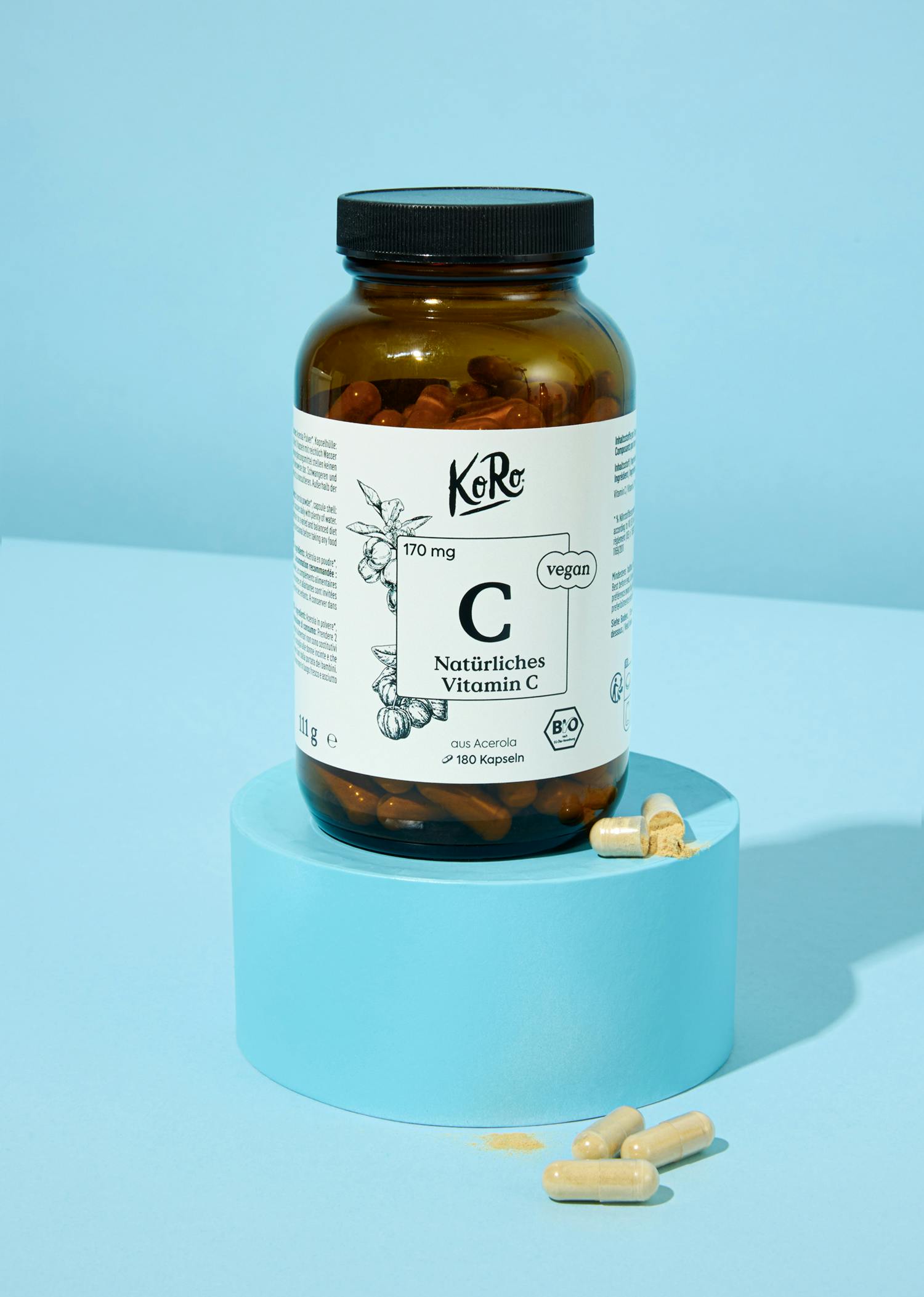 Natürliches Vitamin C aus Bio-Acerola Kapseln 180 Stück