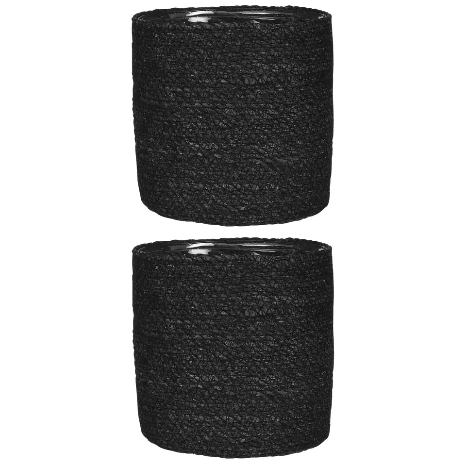 Mica Decorations Bloempot - rotan - zwart - jute - 20 x 20 cm