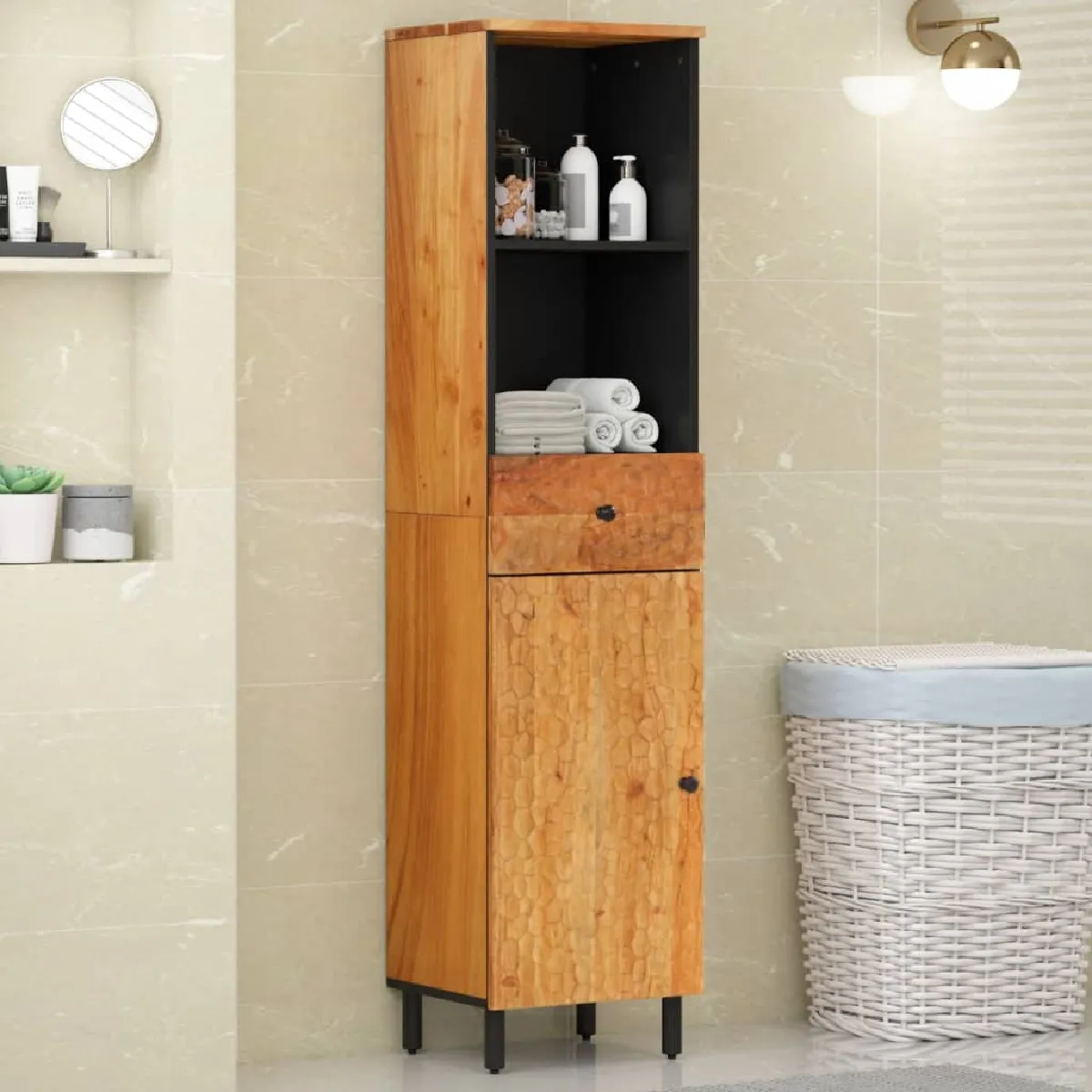 vidaXL Armoire de bain en acacia haute