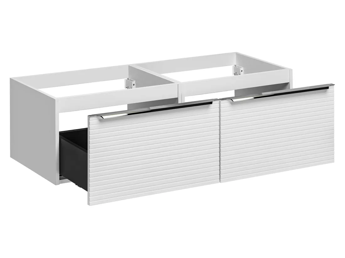 Meuble sous vasque suspendu strié blanc avec planche - 120 cm - LATOMA