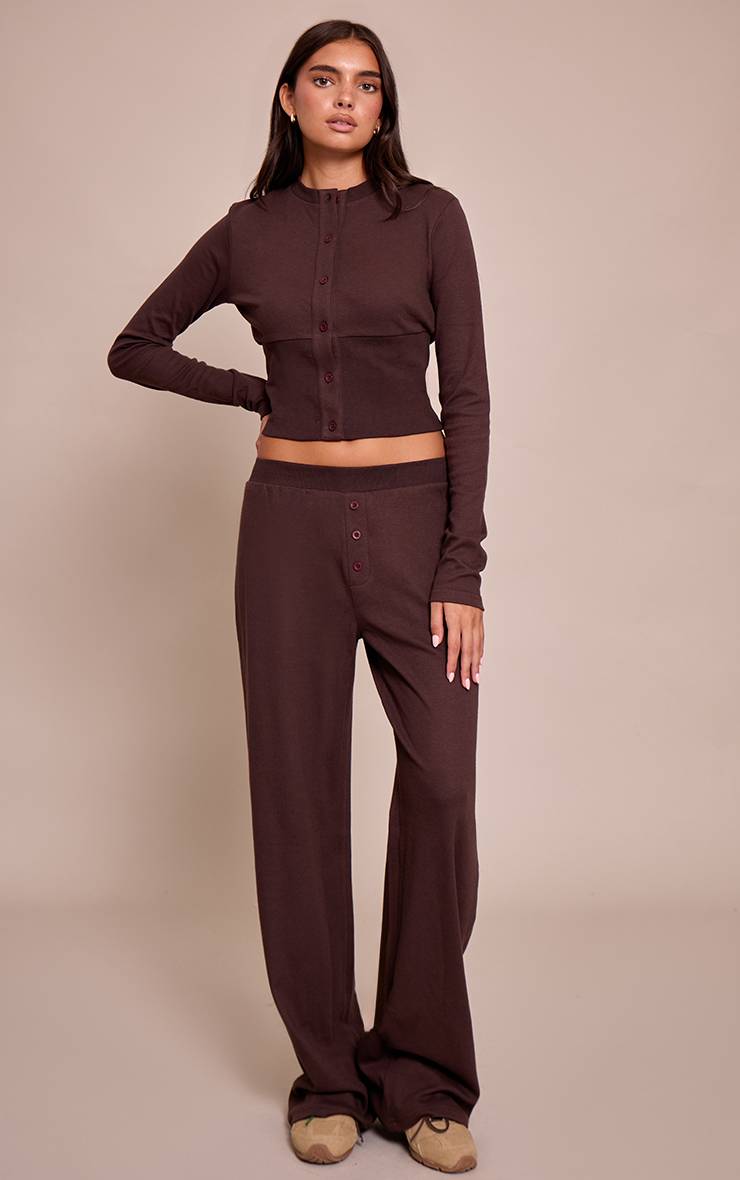 Marron Foncé Pantalon Large Super Doux Ensemble Coordonné