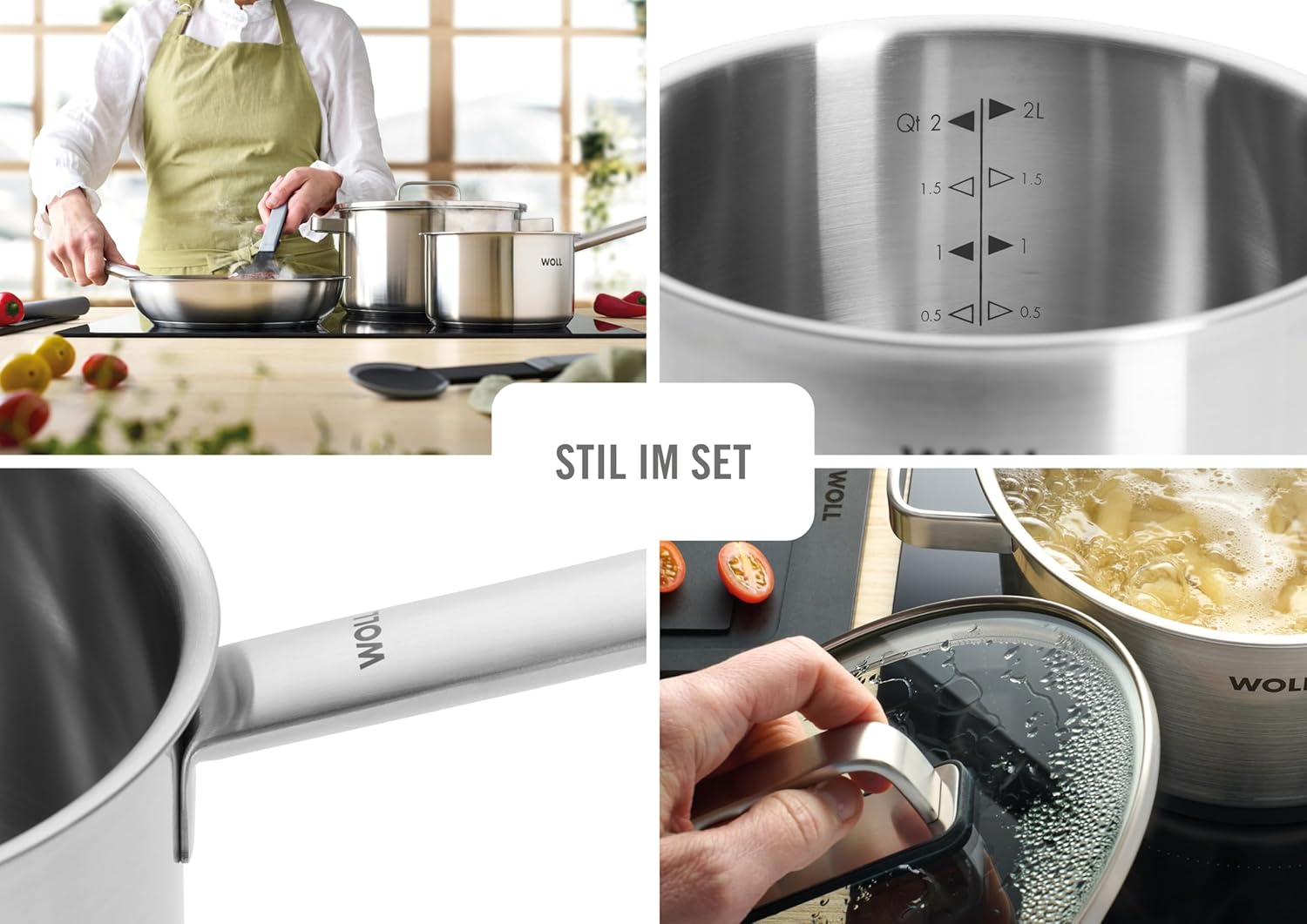 WOLL – Steel Topf-Set 10-teilig Ø 20–24 cm – Induktions-Töpfe aus Edelstahl, spülmaschinenfest, energiesparend & langlebig – Topf – Kochtopf-Set – Töpfe Set – Kochtopf Induktion