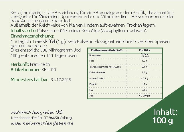 natürlich lang leben BIO Kelp Pulver