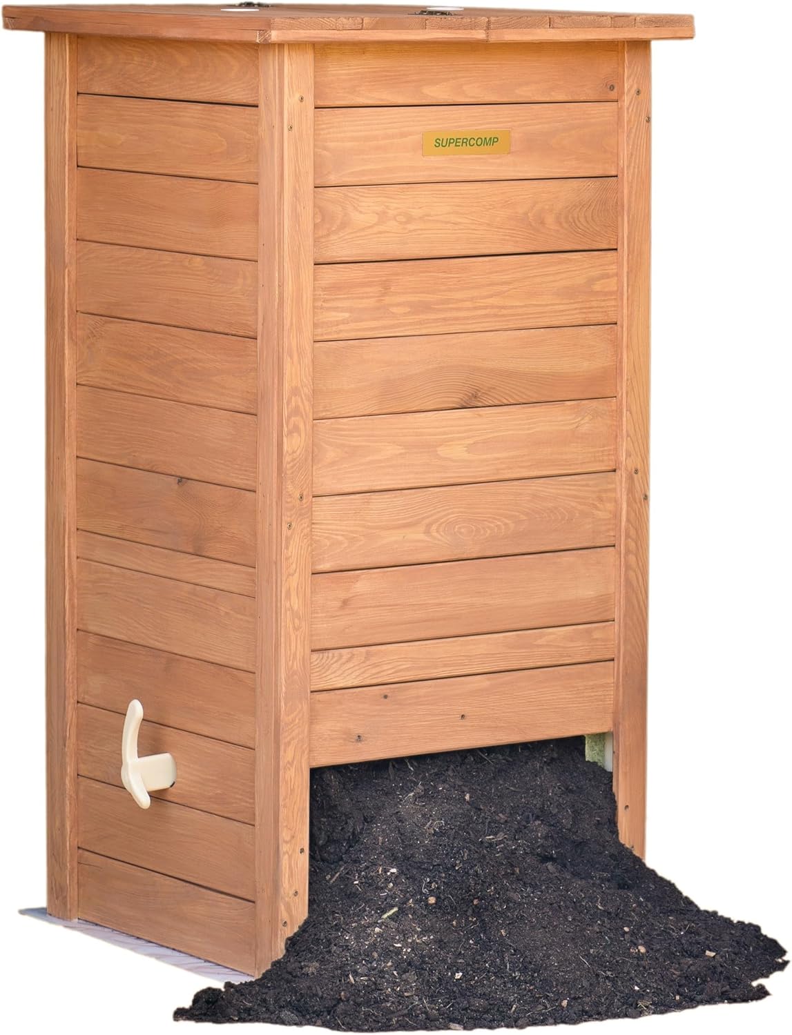 Holz Komposter Rattensicher mit Deckel, Schädlingsschutz, Durchlüftungsgitter und Boden, Gleit-Technik Kompostieren ohne üblen Gerüche, kein Umsetzen mehr, 340 L
