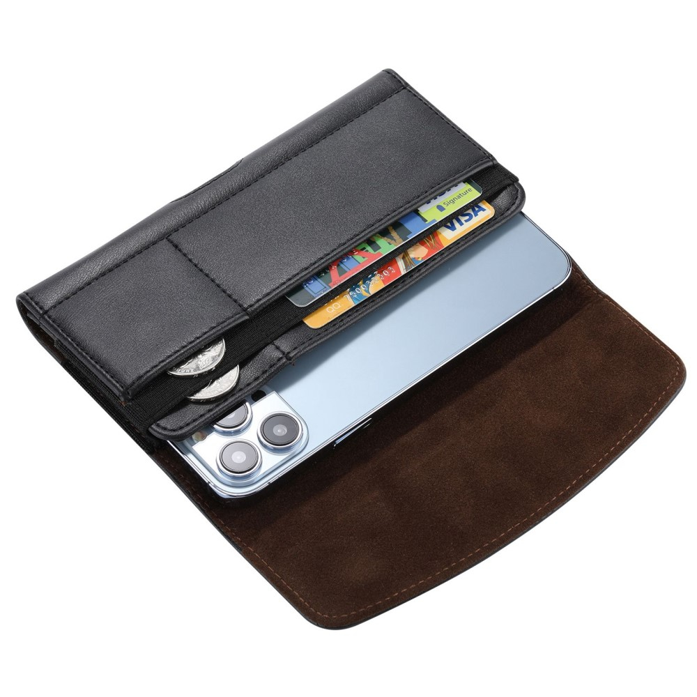 (18x9x2cm) Universal XXXL Leder Tasche mit Gürtelclip - Schwarz
